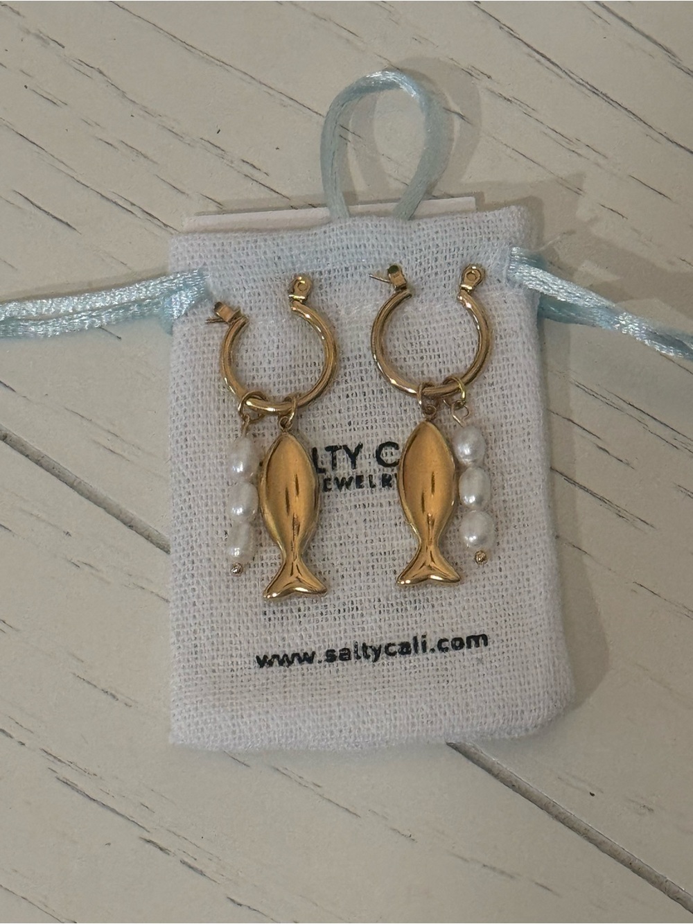 Gold Fish Hoop Earrings with Pearl Accents - Gold